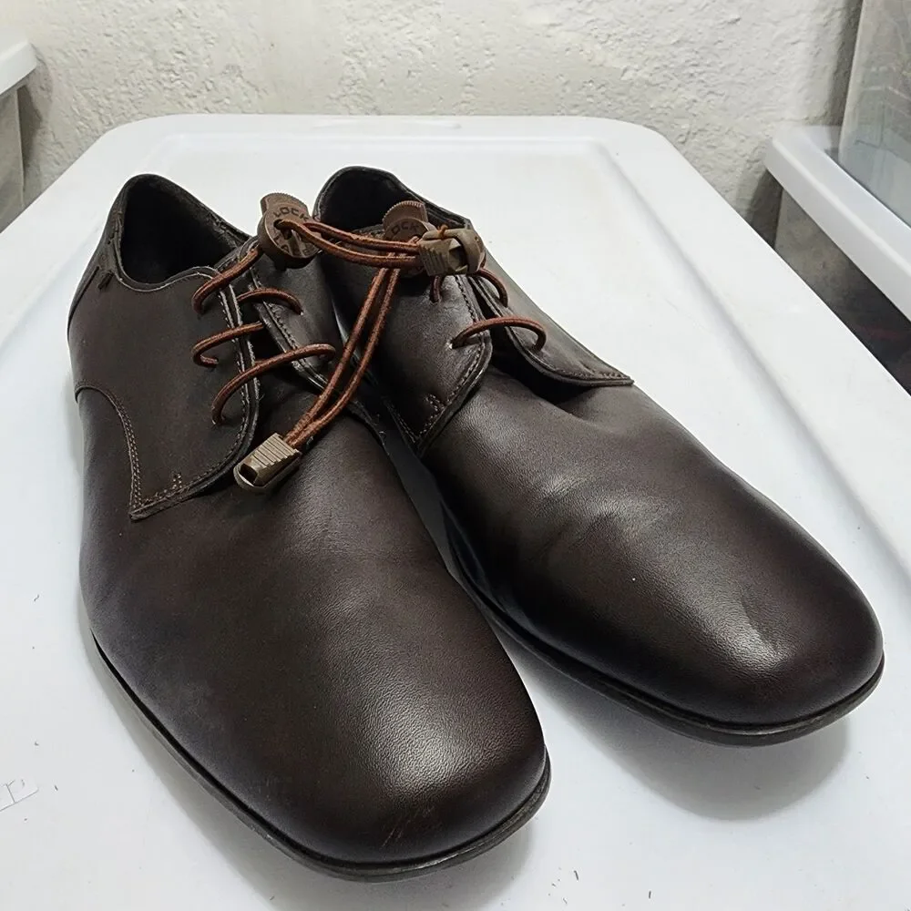 Camper Mauro Derby Shoes Oxford Loafers Brown Leather Toggle Lace EUR 45 US 11